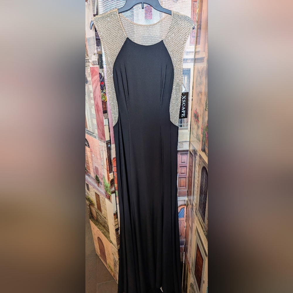 Xscape Black Maxi Dress with Silver Embellishments
